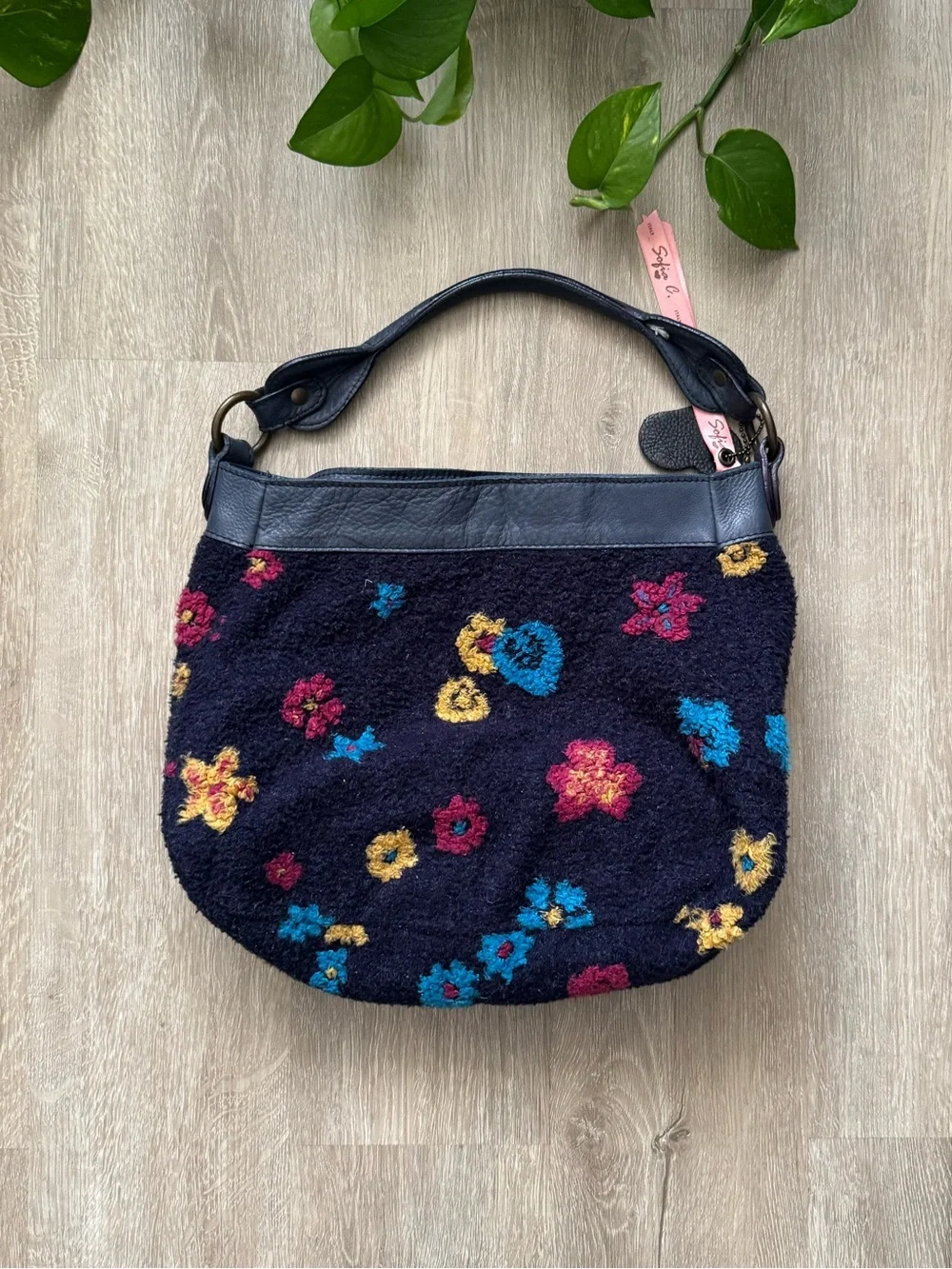 Sofia. C Blue Handbag Hobo Bag Felt Wool & Leather